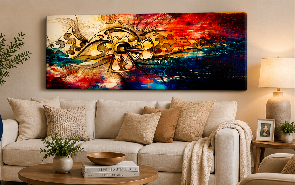 Pet canvas print displayed with home decor