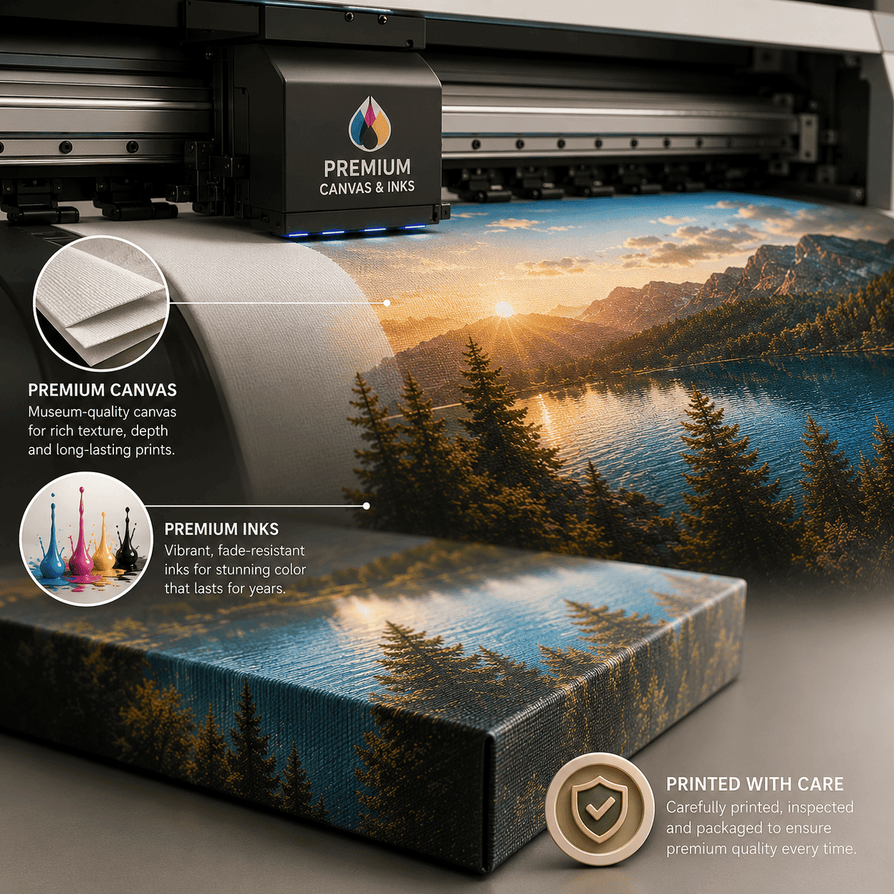 Canvas print being printed with premium inks